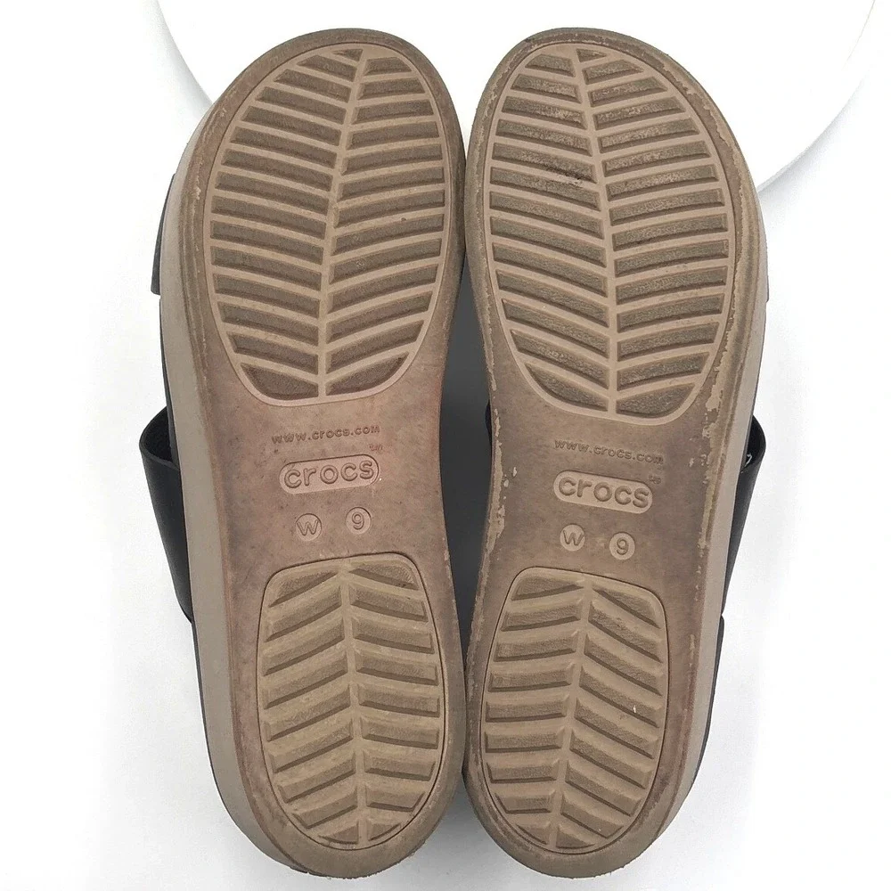Crocs Brooklyn Low Wedge Sandals Black Mushroom Womens 9 Platform Slingback
